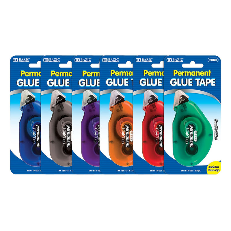 Bazic Glue Tape, Assorted, 12/Pack (BAZ2080-12)