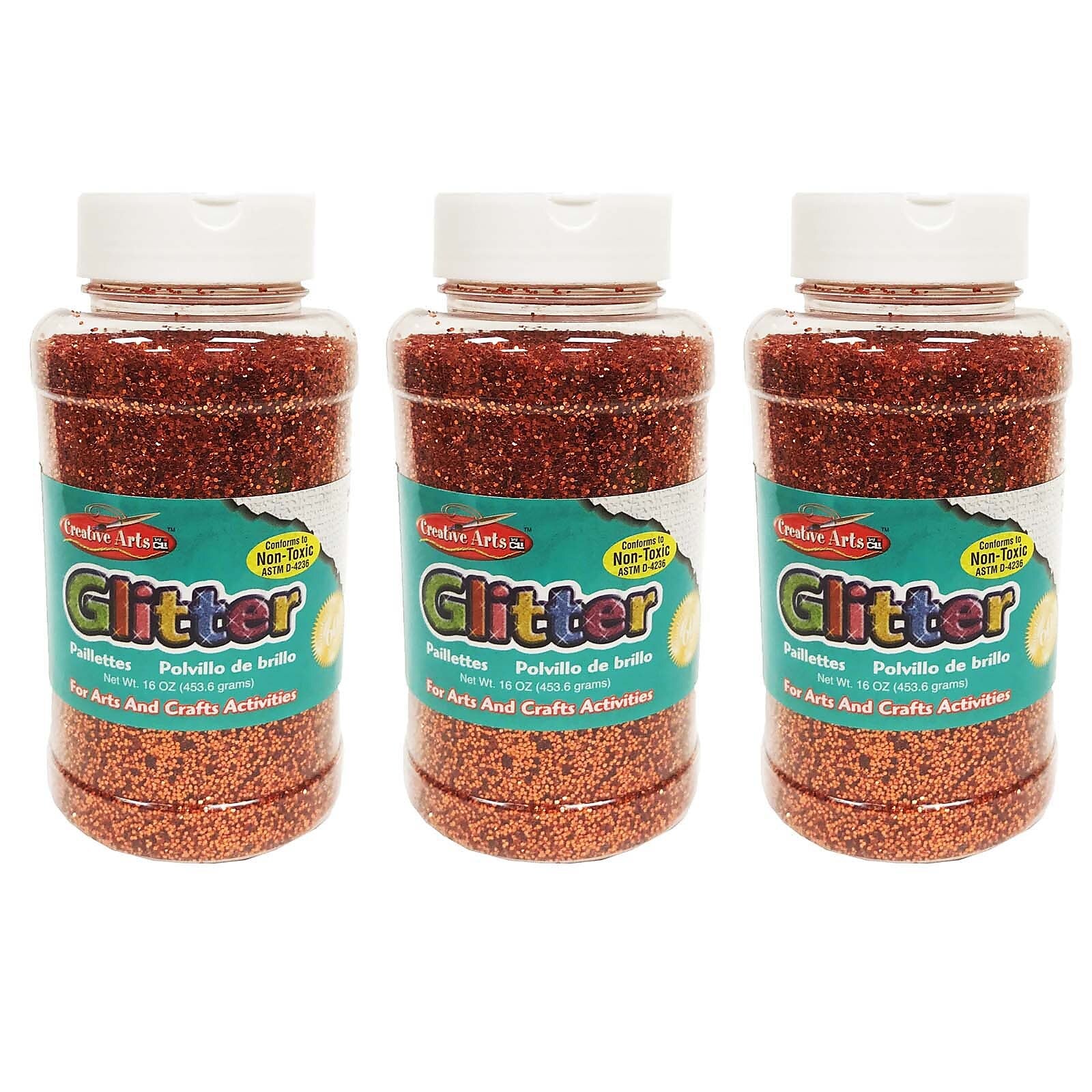 CLI Creative Arts Glitter, 1 lb. Bottle, Orange, Pack of 3 (CHL41165-3)