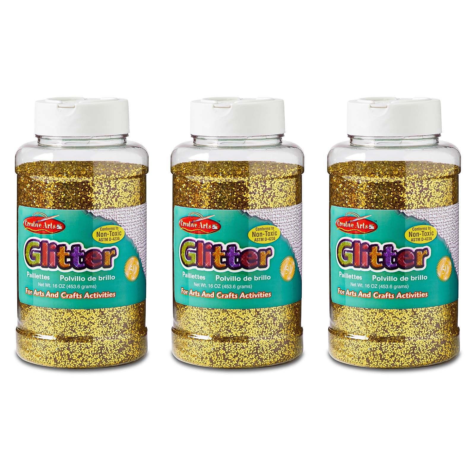 CLI Creative Arts Glitter, 1 lb. Bottle, Gold, Pack of 3 (CHL41170-3)