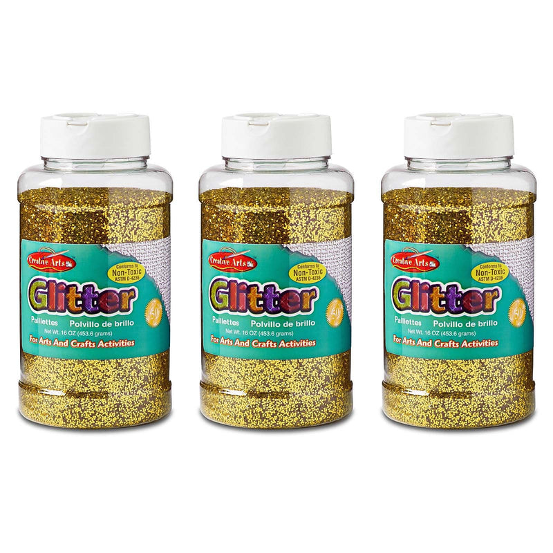 CLI Creative Arts Glitter, 1 lb. Bottle, Gold, Pack of 3 (CHL41170-3)