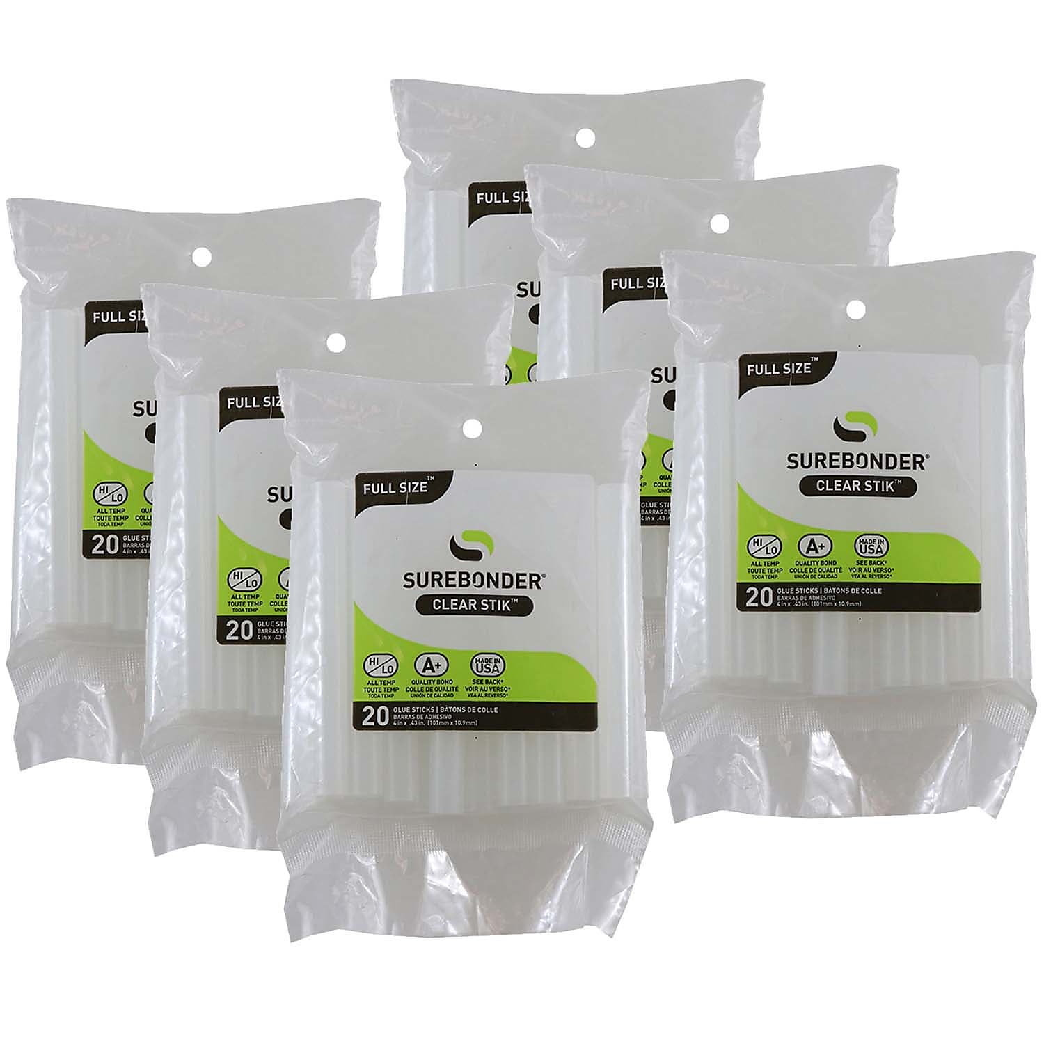 Surebonder Clear Stik Low-Temp Standard Hot Glue Sticks, Clear, 20/Pack, 6/Bundle (FPRDT20-6)