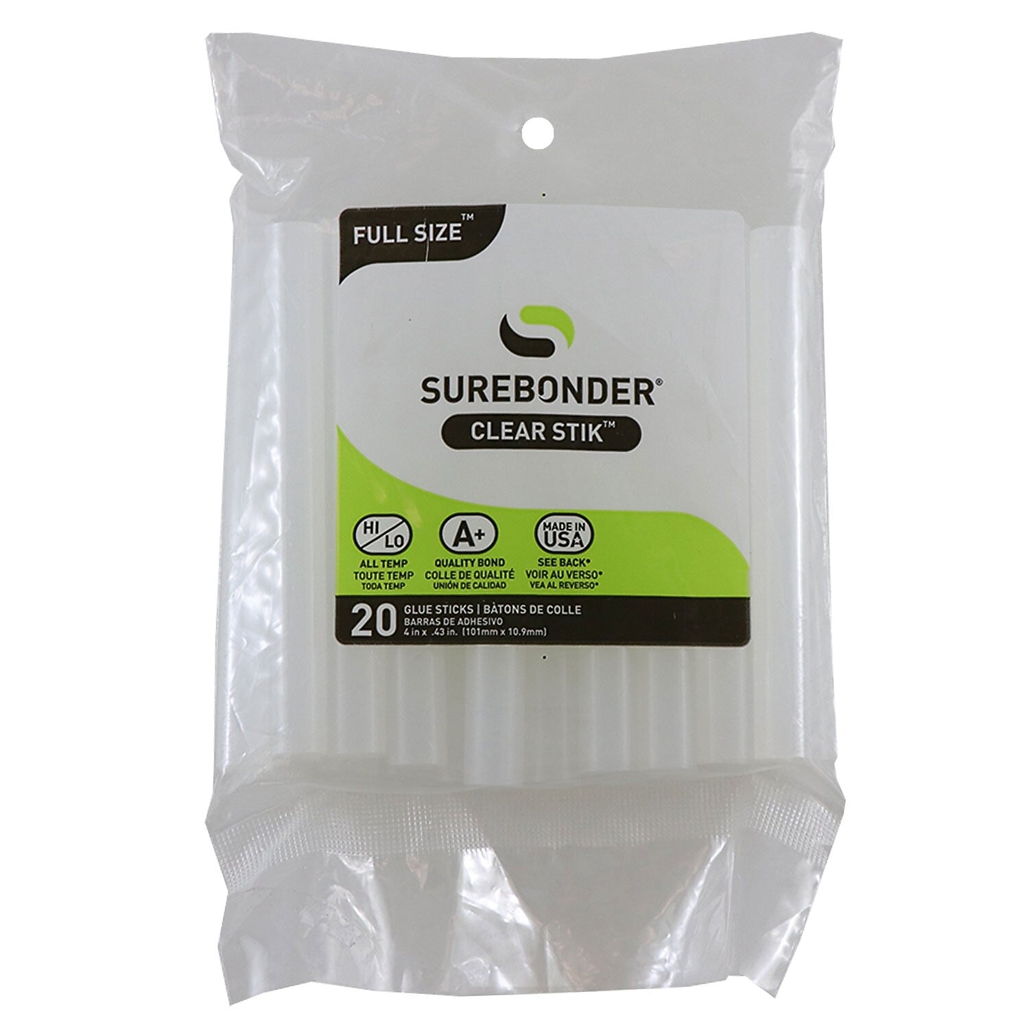 Surebonder Clear Stik Low-Temp Standard Hot Glue Sticks, Clear, 20/Pack, 6/Bundle (FPRDT20-6)