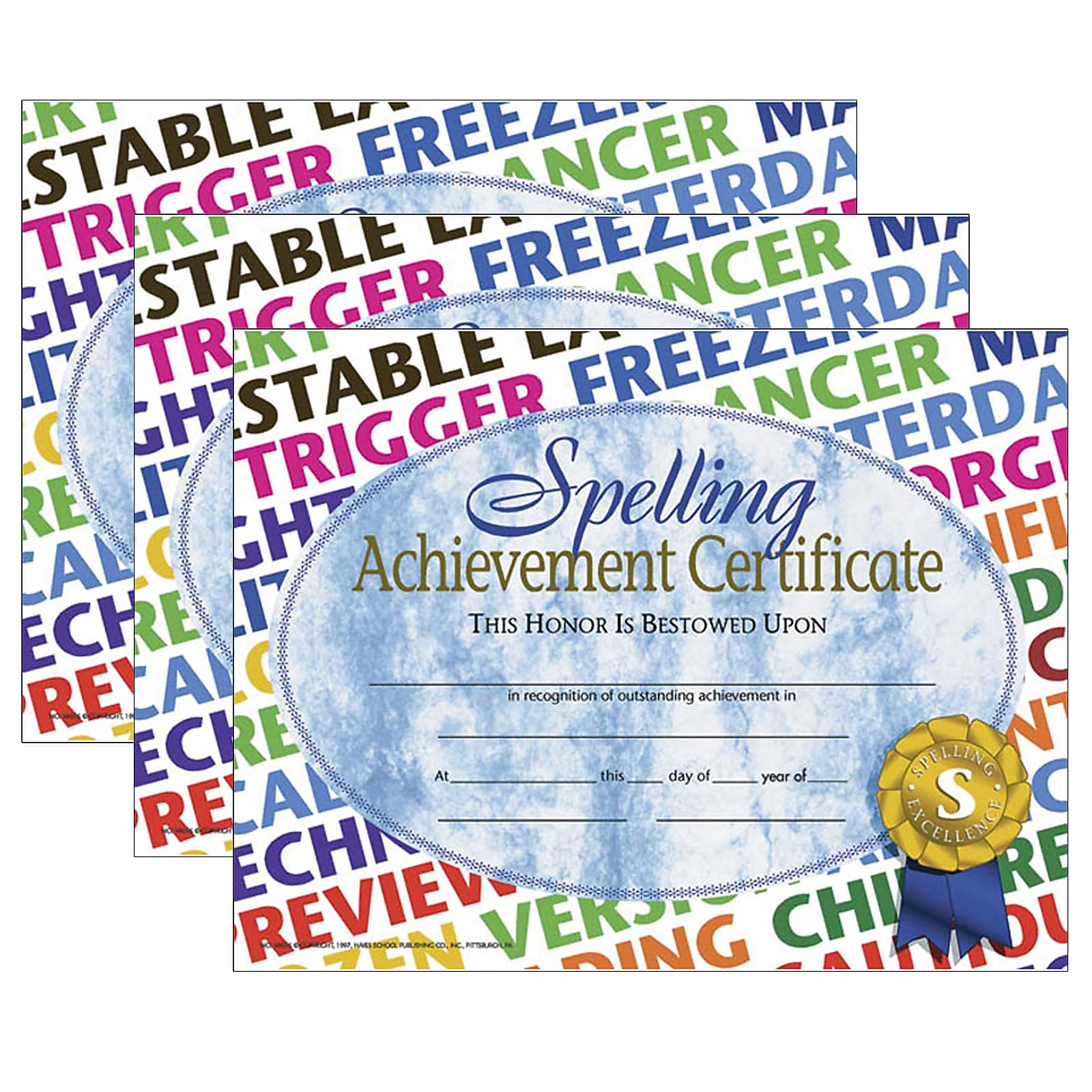 Hayes Publishing Spelling Achievement Certificate, 30 Per Pack, 3 Packs (H-VA576-3)