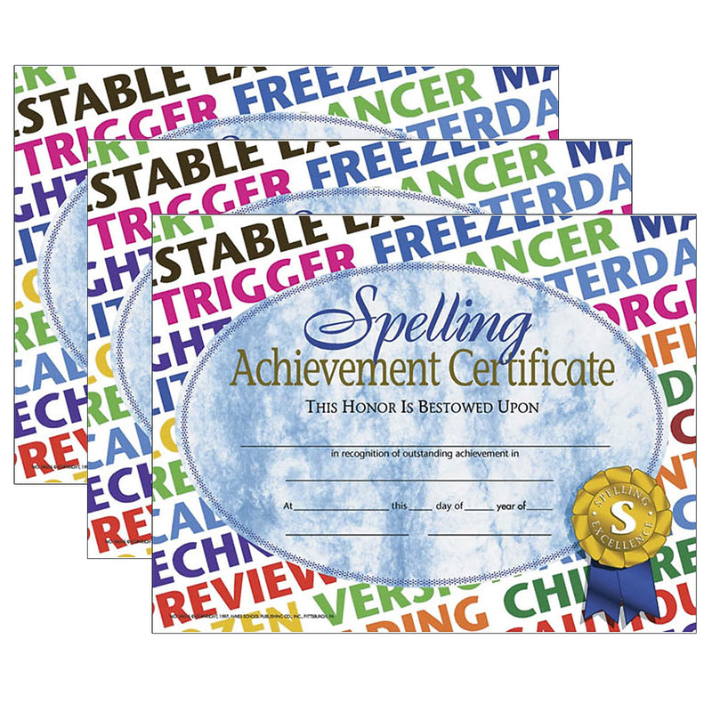 Hayes Publishing Spelling Achievement Certificate, 30 Per Pack, 3 Packs (H-VA576-3)