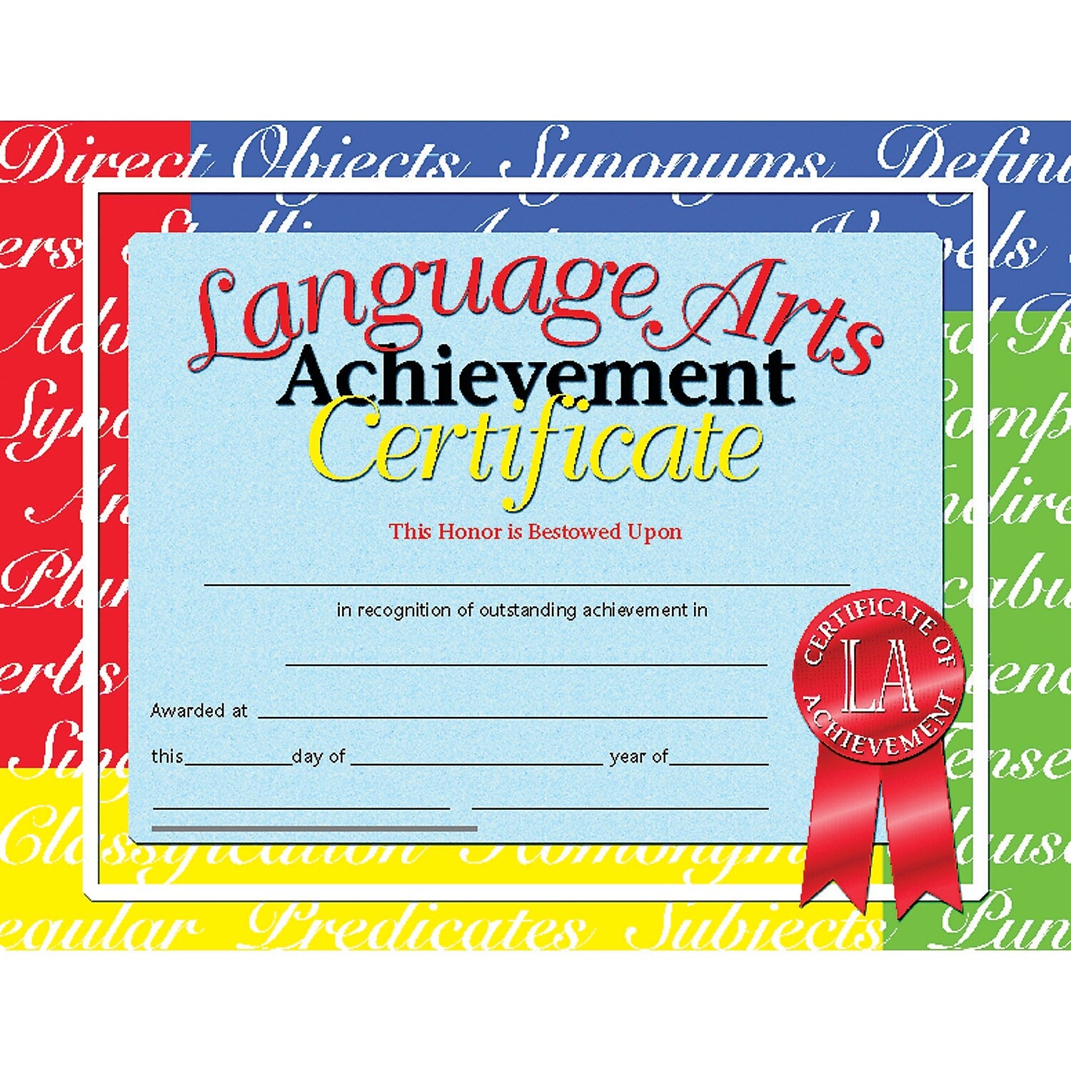 Hayes Publishing Language Arts Achievement Certificate, 30 Per Pack, 3 Packs (H-VA685-3)