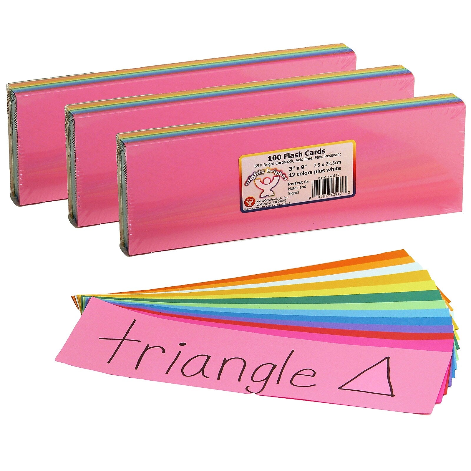 Hygloss Bright Flash Cards, 3" x 9", 100/Pack, 3 Packs (HYG43917-3)