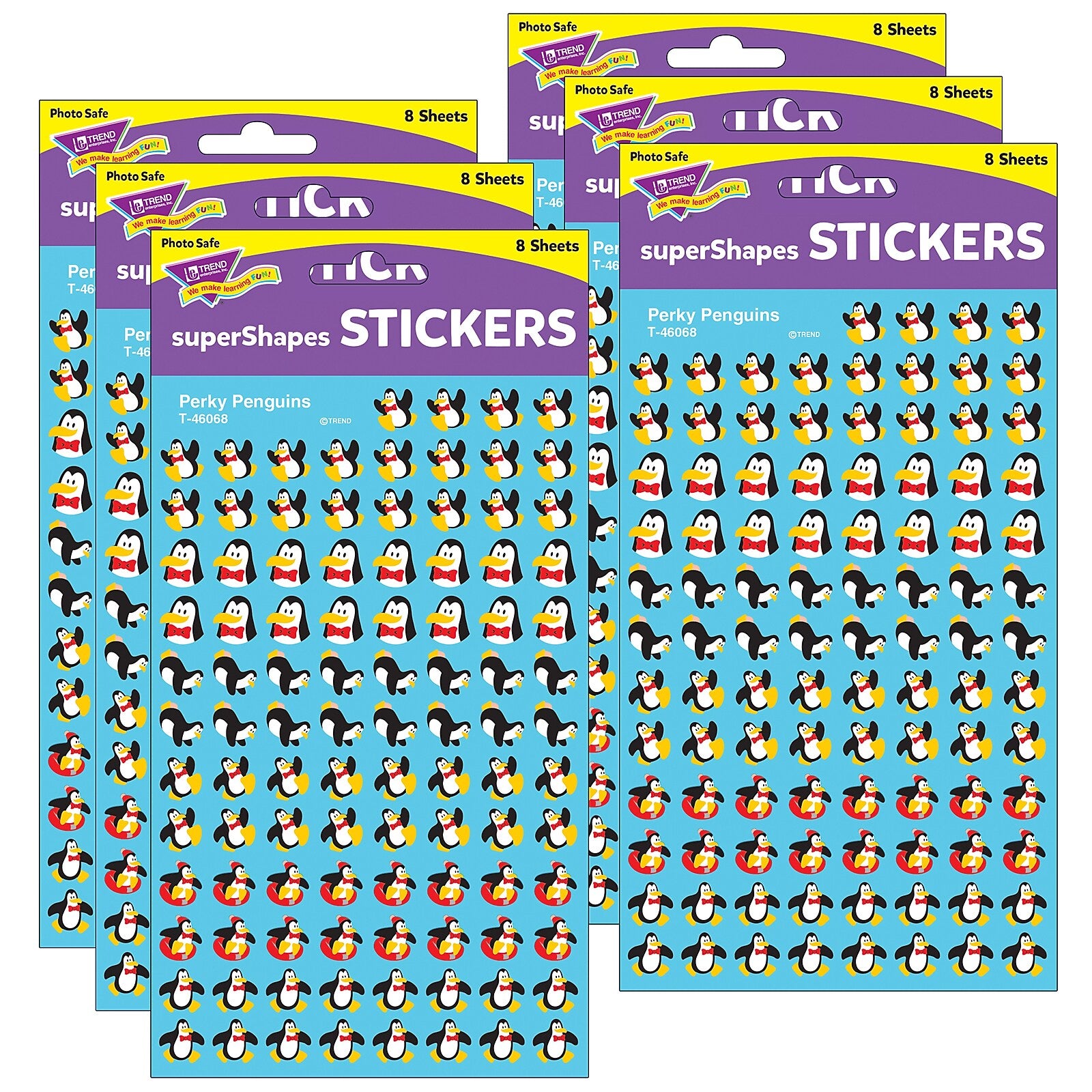 TREND Perky Penguins superShapes Stickers, 800 Per Pack, 6 Packs (T-46068-6)