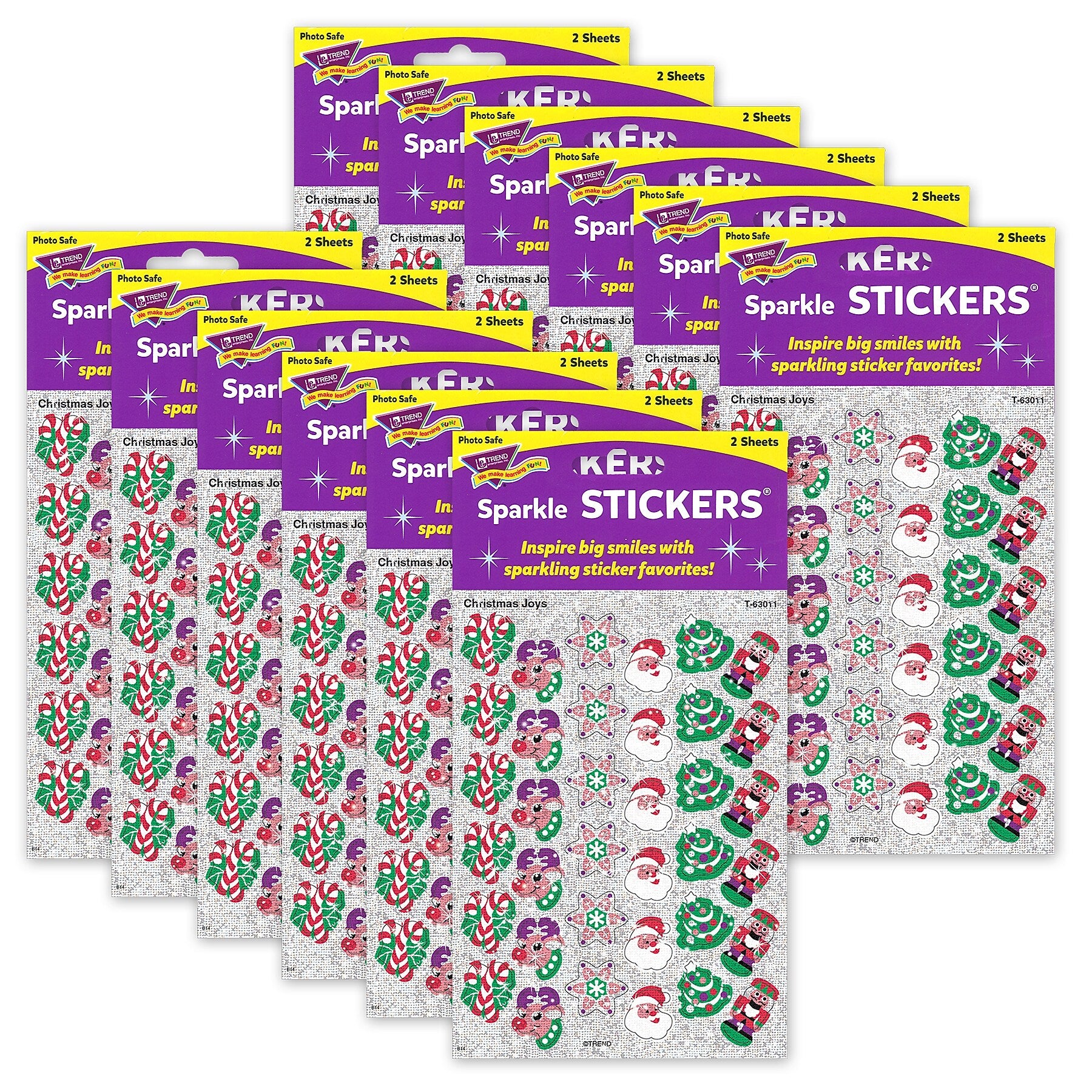 TREND Christmas Joys Sparkle Stickers, 72 Per Pack, 12 Packs (T-63011-12)