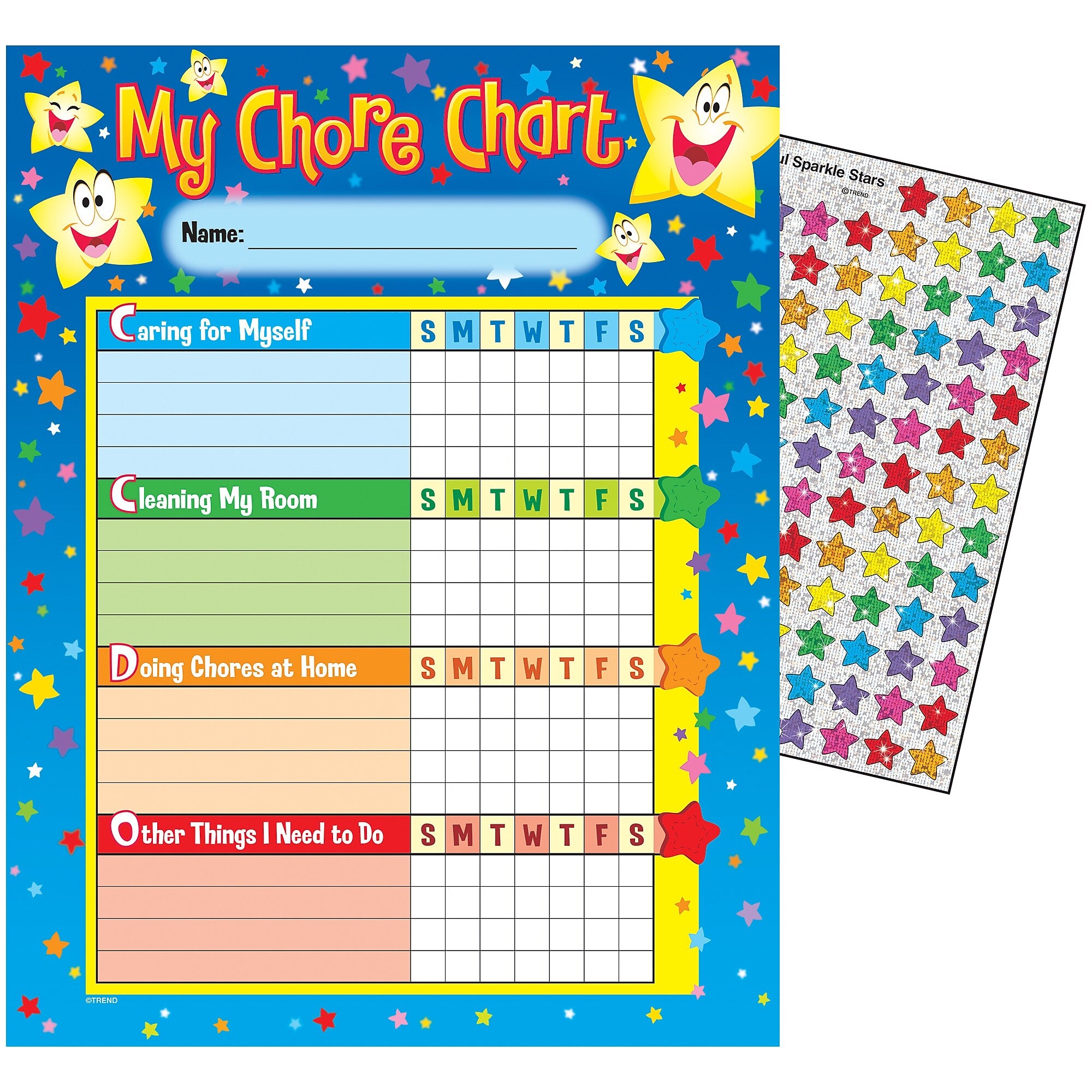TREND Stars Chore Charts, 25 Sheets Per Pad, Pack of 3 (T-73106-3)
