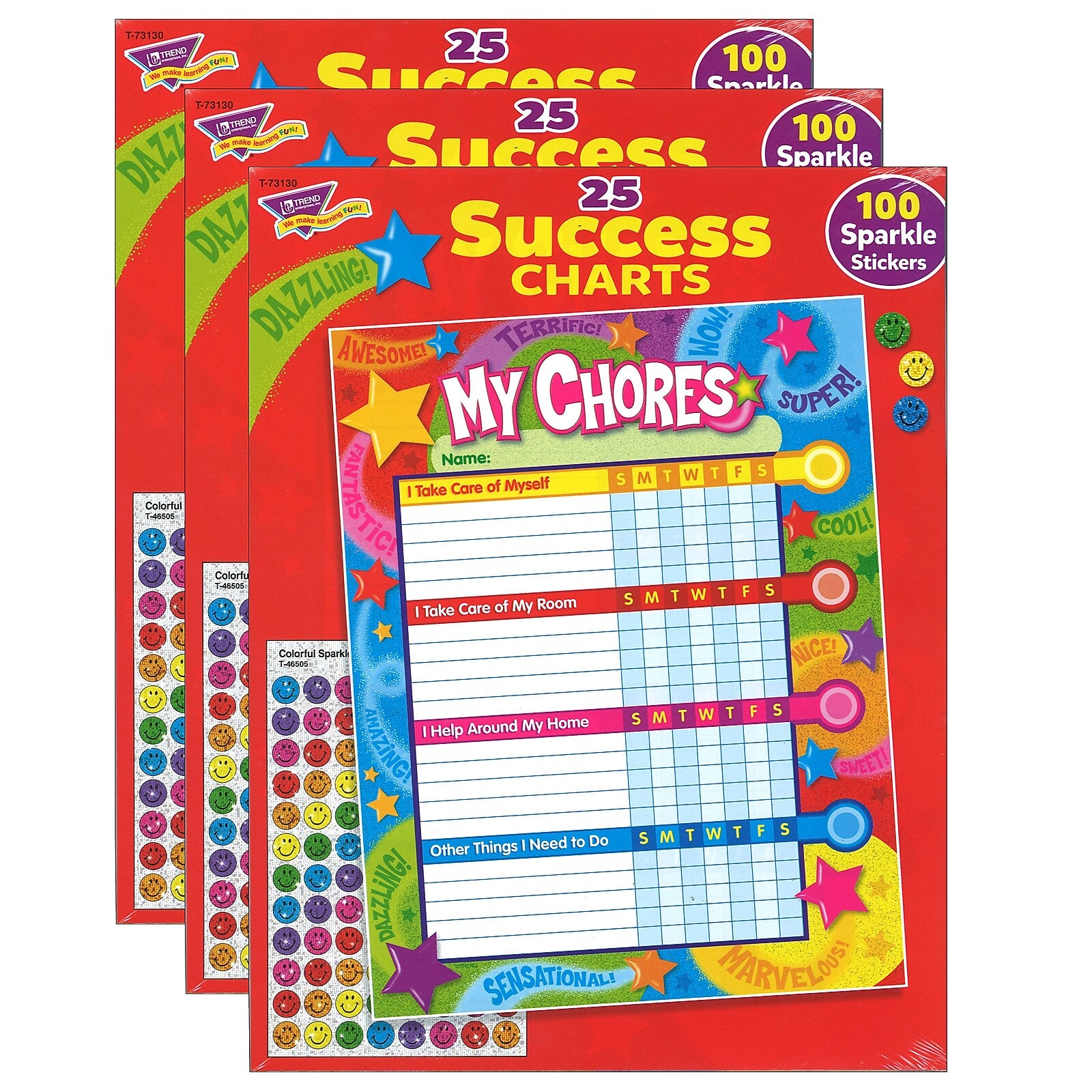 TREND Praise Words 'n Stars Chore Charts, 25 Sheets Per Pad, Pack of 3 (T-73130-3)