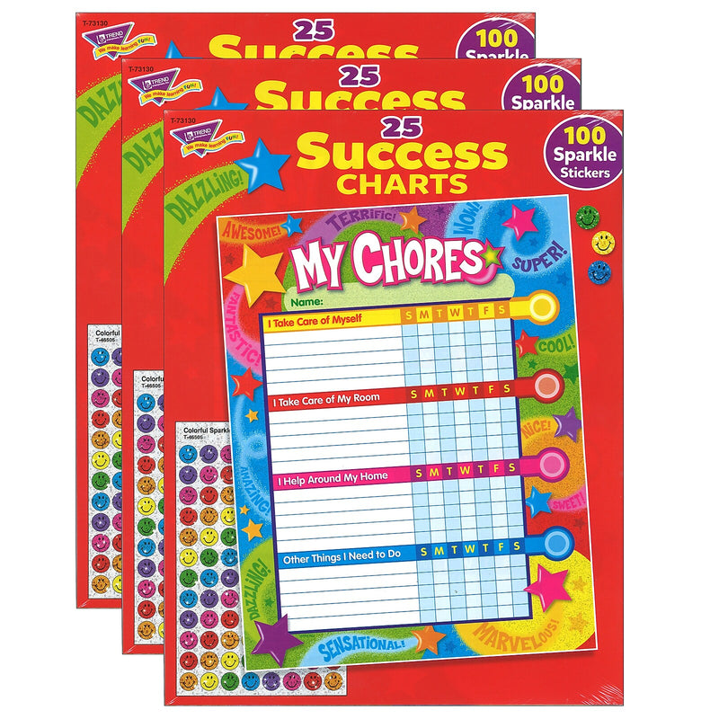 TREND Praise Words 'n Stars Chore Charts, 25 Sheets Per Pad, Pack of 3 (T-73130-3)