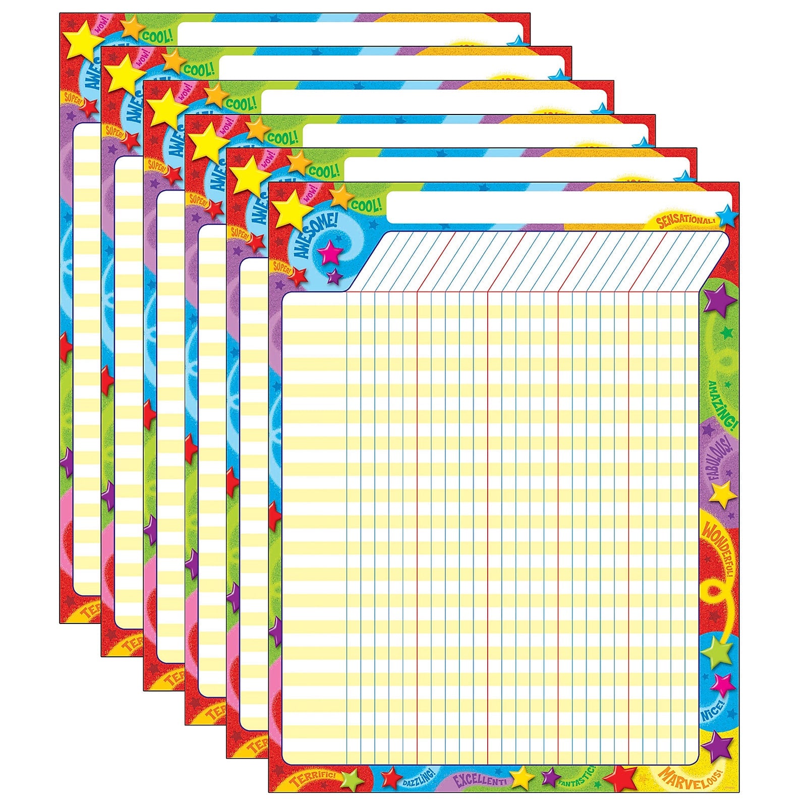 TREND Praise Words 'n Stars Incentive Chart, 17" x 22", Pack of 6 (T-73350-6)