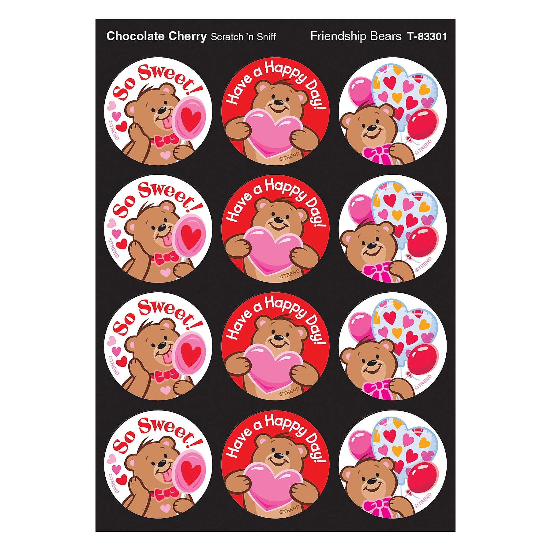 TREND Friendship Bears/Chocolate Cherry Stinky Stickers, 48/Pack, 6 Packs (T-83301-6)