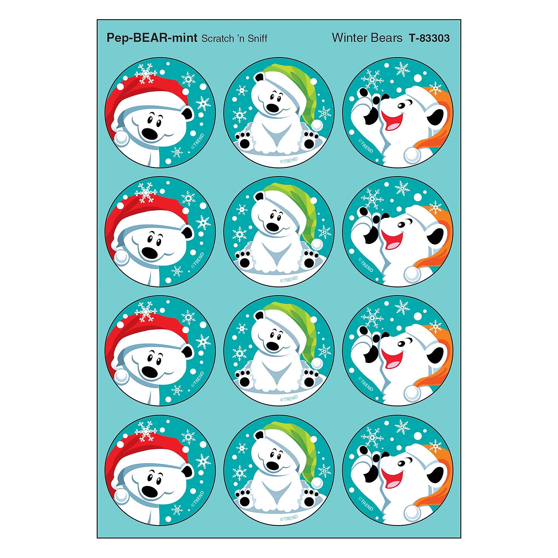TREND Winter Bears/PepBEARmint Stinky Stickers, 48/Pack, 6 Packs (T-83303-6)