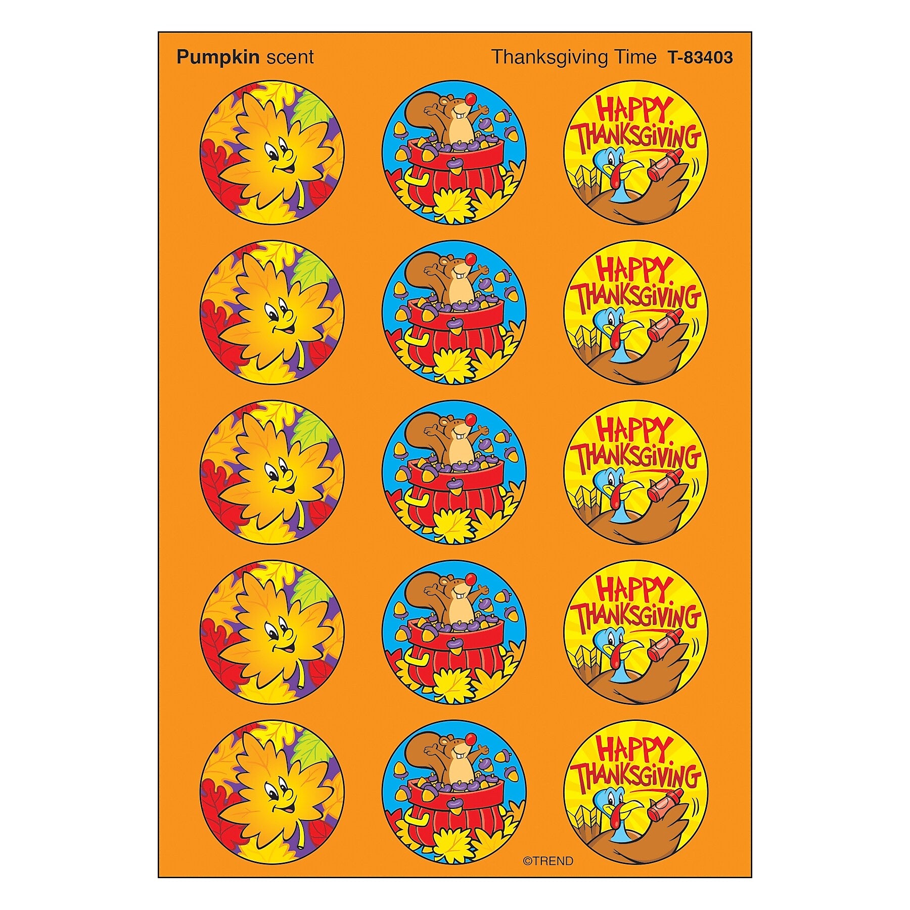 TREND Thanksgiving Time/Pumpkin Stinky Stickers, 60 Per Pack, 6 Packs (T-83403-6)