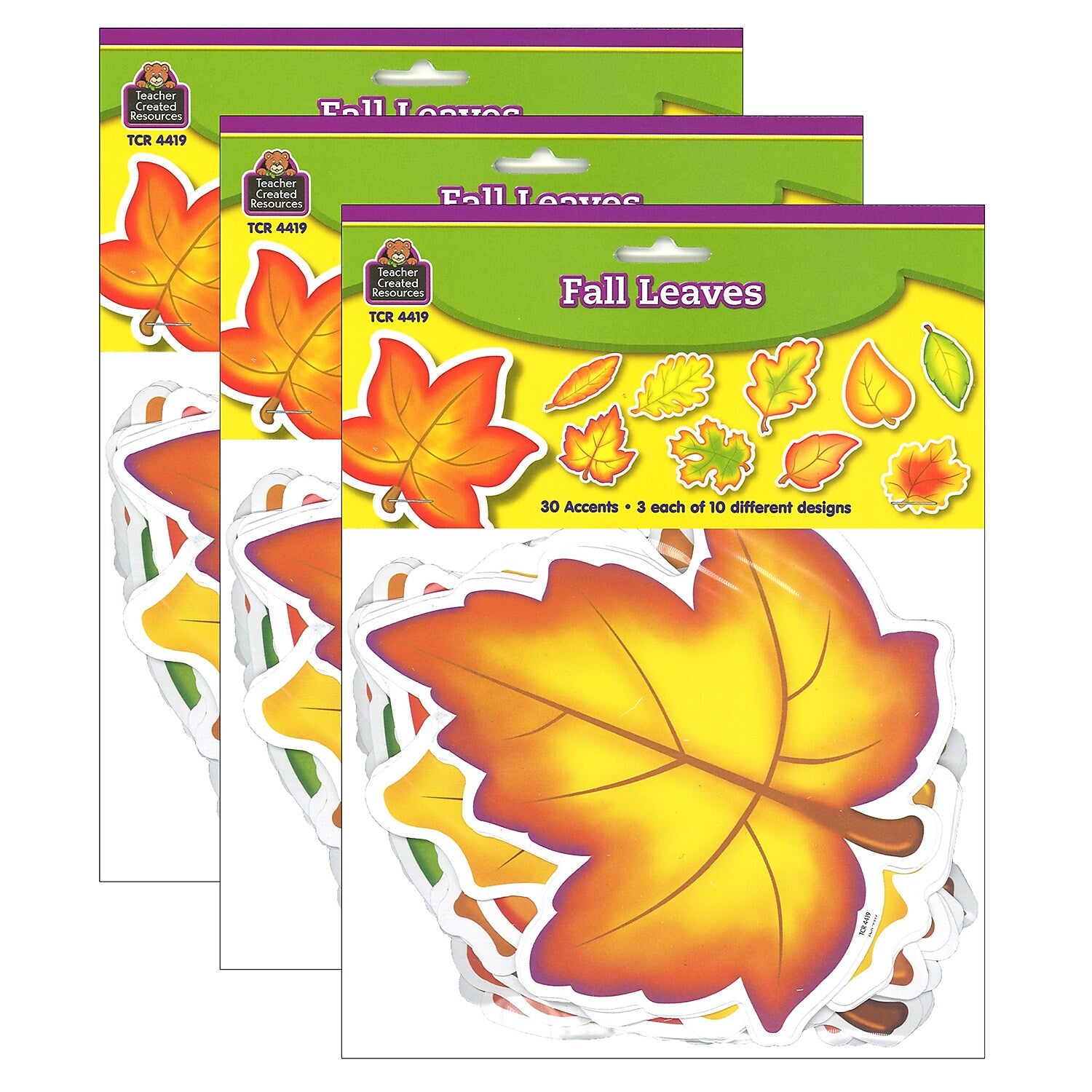 Teacher Created Resources Fall Leaves Accents, 30/Pack, 3 Packs (TCR4419-3)
