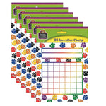 Teacher Created Resources Colorful Paw Prints Incentive Charts, 5.25" x 6", 36 Sheets Per Pack, 6 Packs (TCR4773-6)