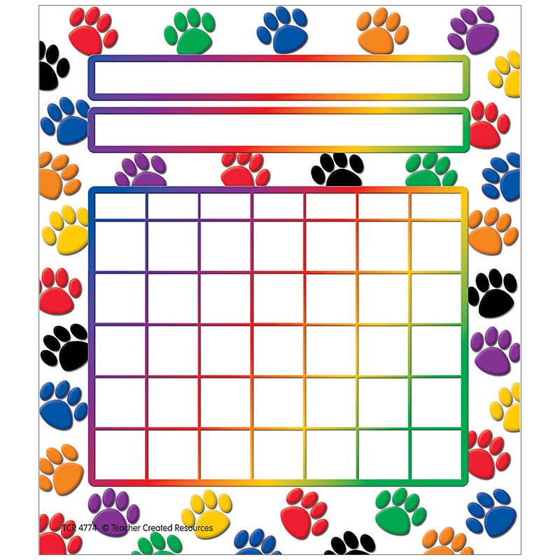 Teacher Created Resources Colorful Paw Prints Incentive Charts, 5.25" x 6", 36 Sheets Per Pack, 6 Packs (TCR4773-6)