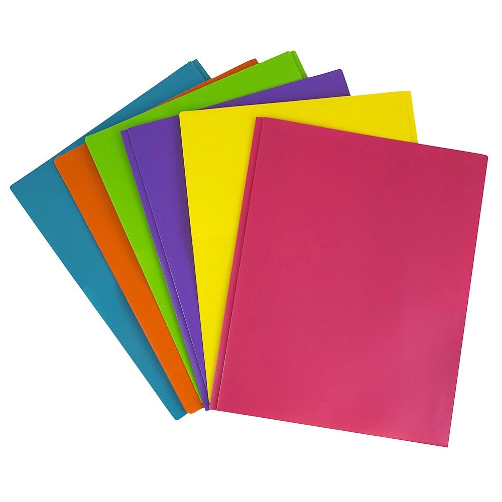JAM Paper Plastic POP 2-Pocket Folders with Metal Prong Fastener, Multicolored, Assorted Colors, 6/Pack (382ECFASSRT)