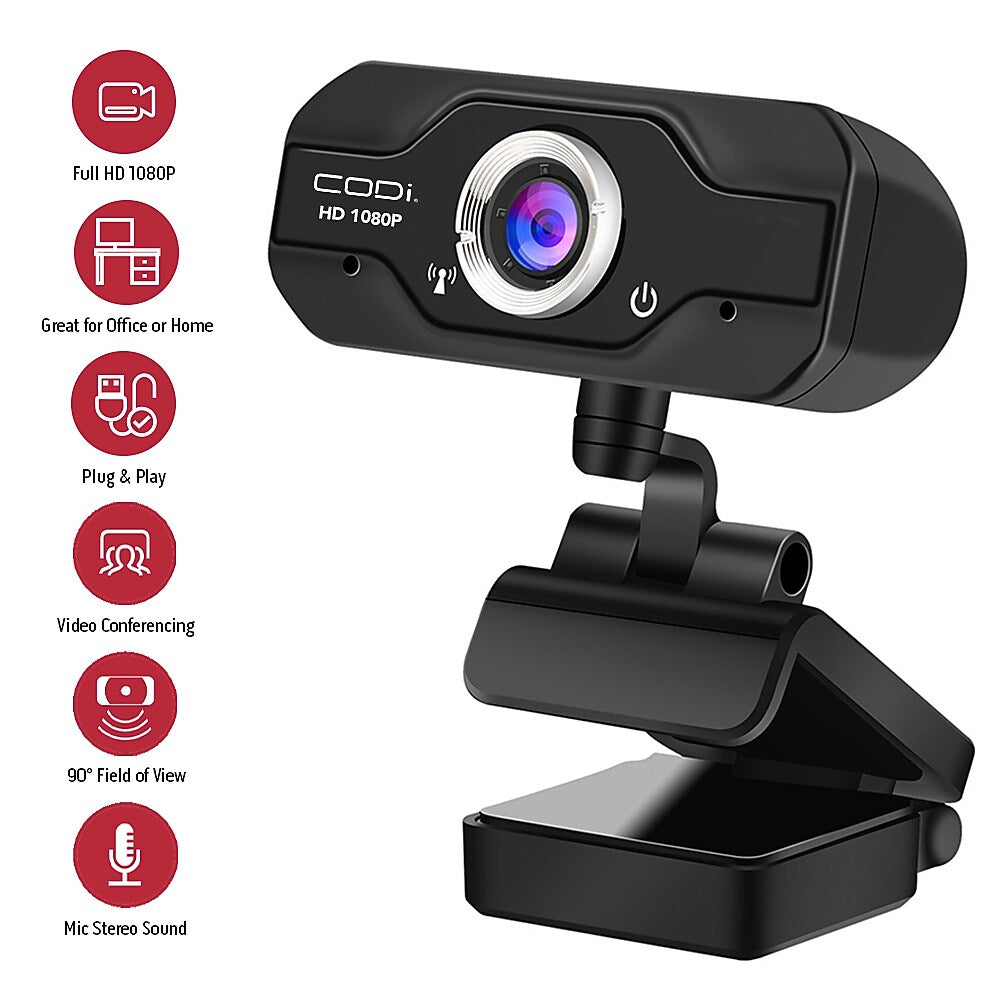 CODi Aquila HD 1080P Fixed Focus Webcam, Black (A05024)
