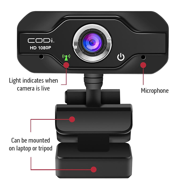 CODi Aquila HD 1080P Fixed Focus Webcam, Black (A05024)