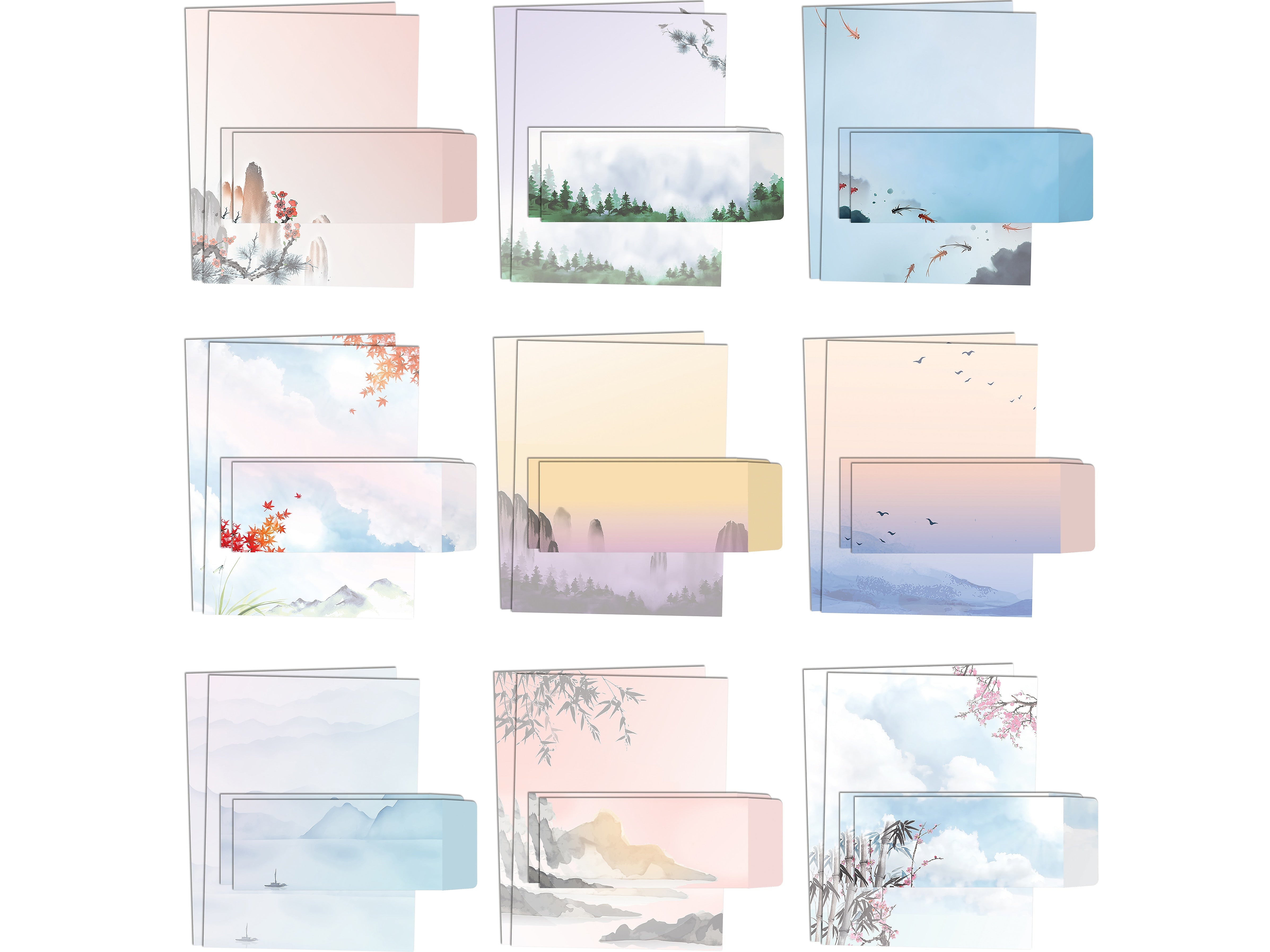 Better Office Stationery Kits, Assorted Japanese Watercolor Designs, 50/Set (63901)