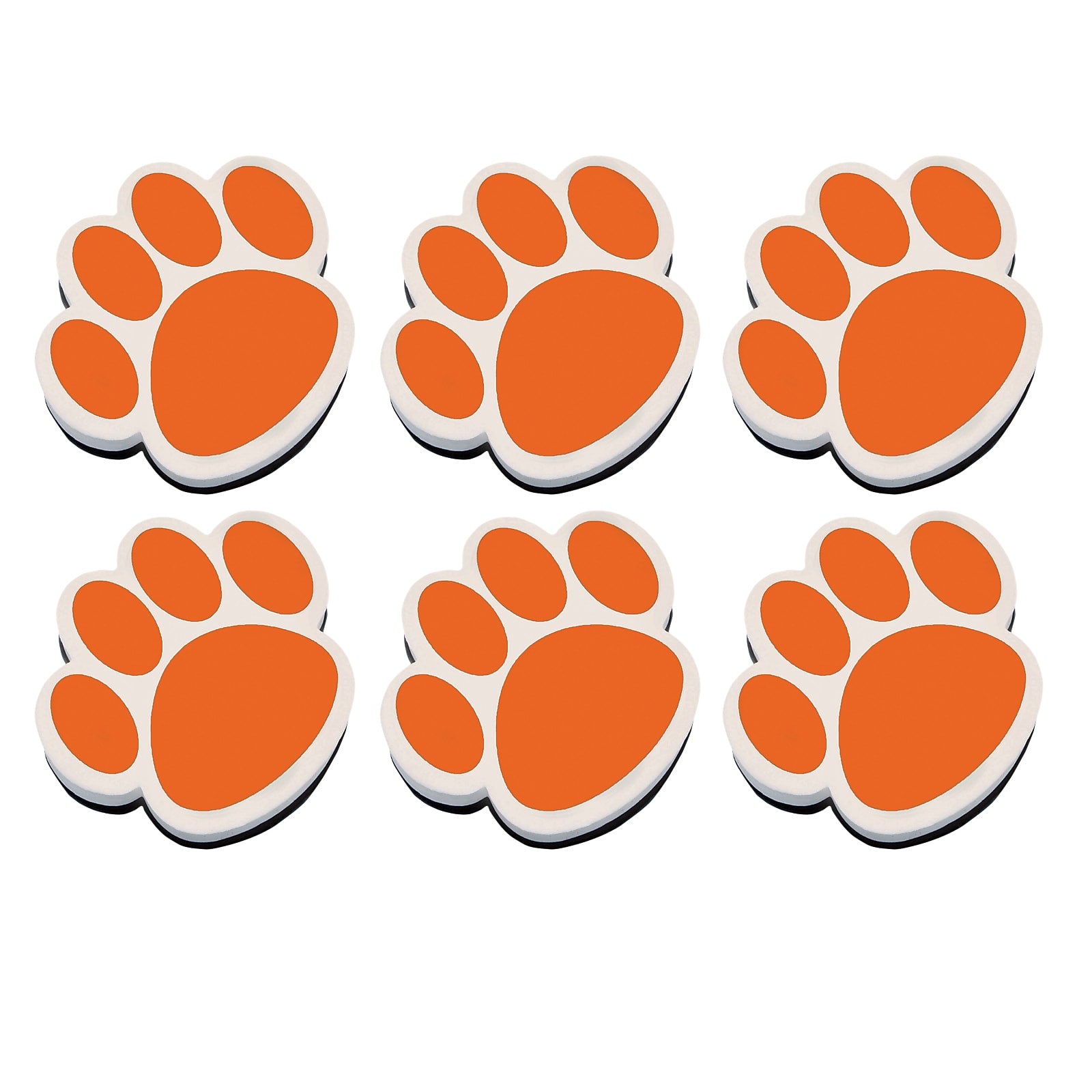 Ashley Dry Erase Magnetic Whiteboard Erasers, Orange Paw, Pack of 6 (ASH10006-6)
