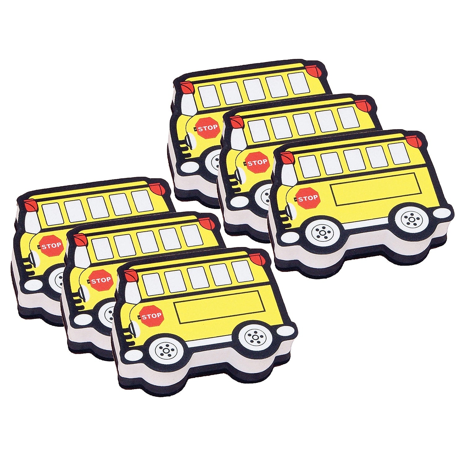 Ashley Dry Erase Magnetic Whiteboard Erasers, School Bus, Pack of 6 (ASH10018-6)