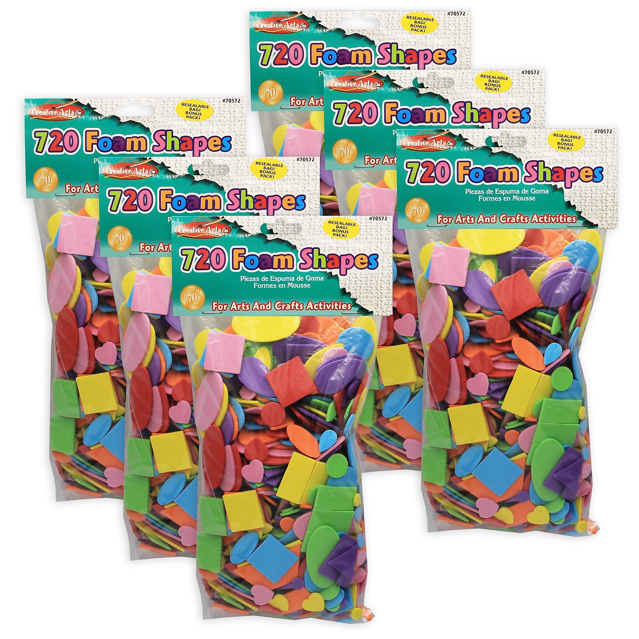 CLI Foam Shapes, Assorted Colors, 720/Pack, 6 Packs (CHL70572-6)