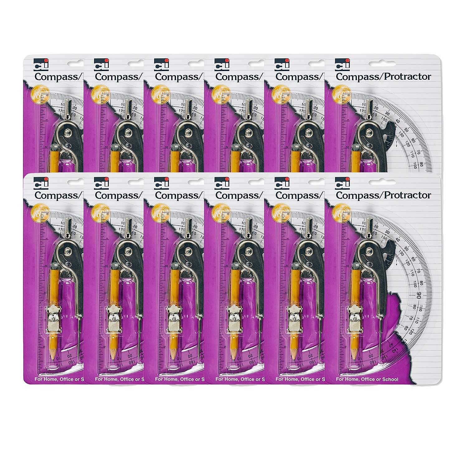 Charles Leonard Ball Bearing Compass & 6 Inch Protractor Combo Set, 12 Sets/Bundle (CHL80960-12)