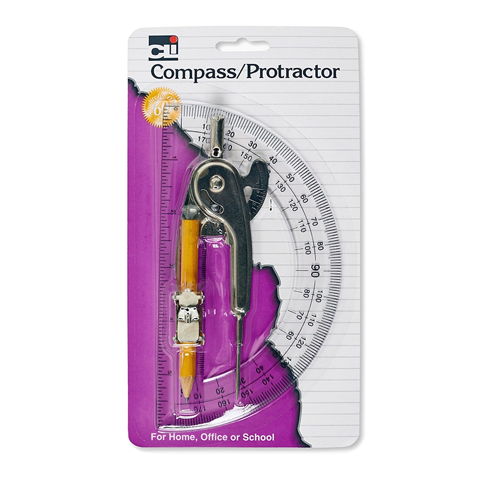 Charles Leonard Ball Bearing Compass & 6 Inch Protractor Combo Set, 12 Sets/Bundle (CHL80960-12)