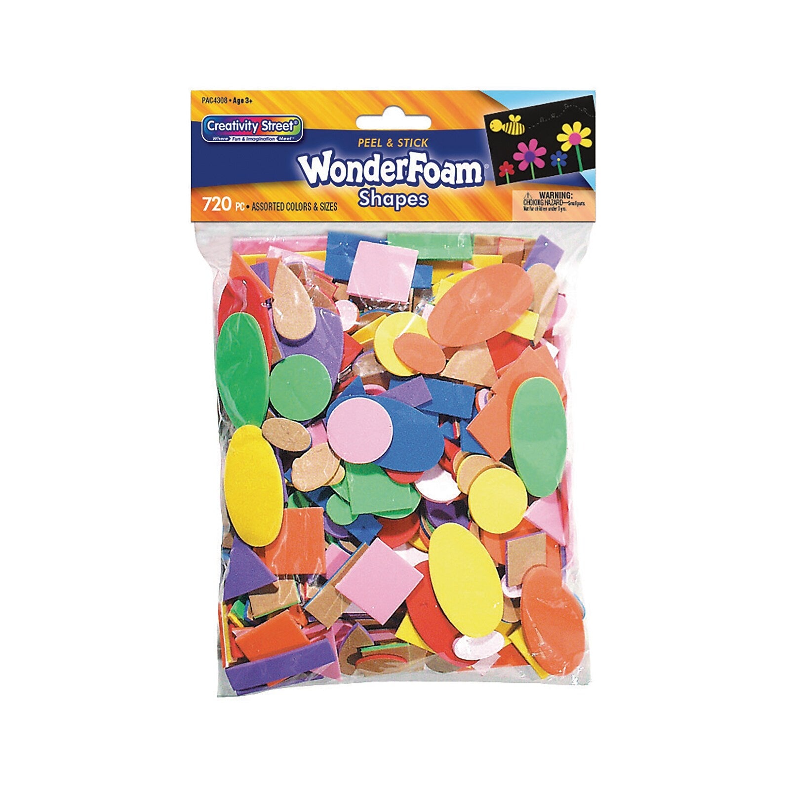 Creativity Street WonderFoam Peel & Stick Shapes, Assorted Shapes, Colors & Sizes, 720 Pieces/Pack, 3 Packs (CK-4308-3)