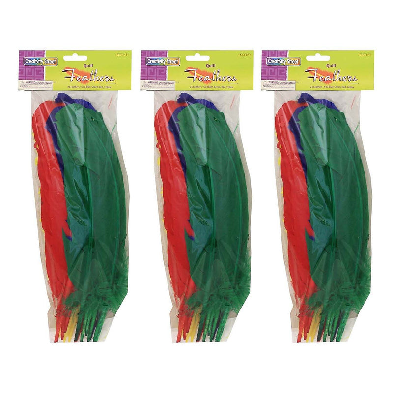 Creativity Street Quill Feathers, Assorted Colors, 12", 24/Pack, 3 Packs (CK-4503-3)
