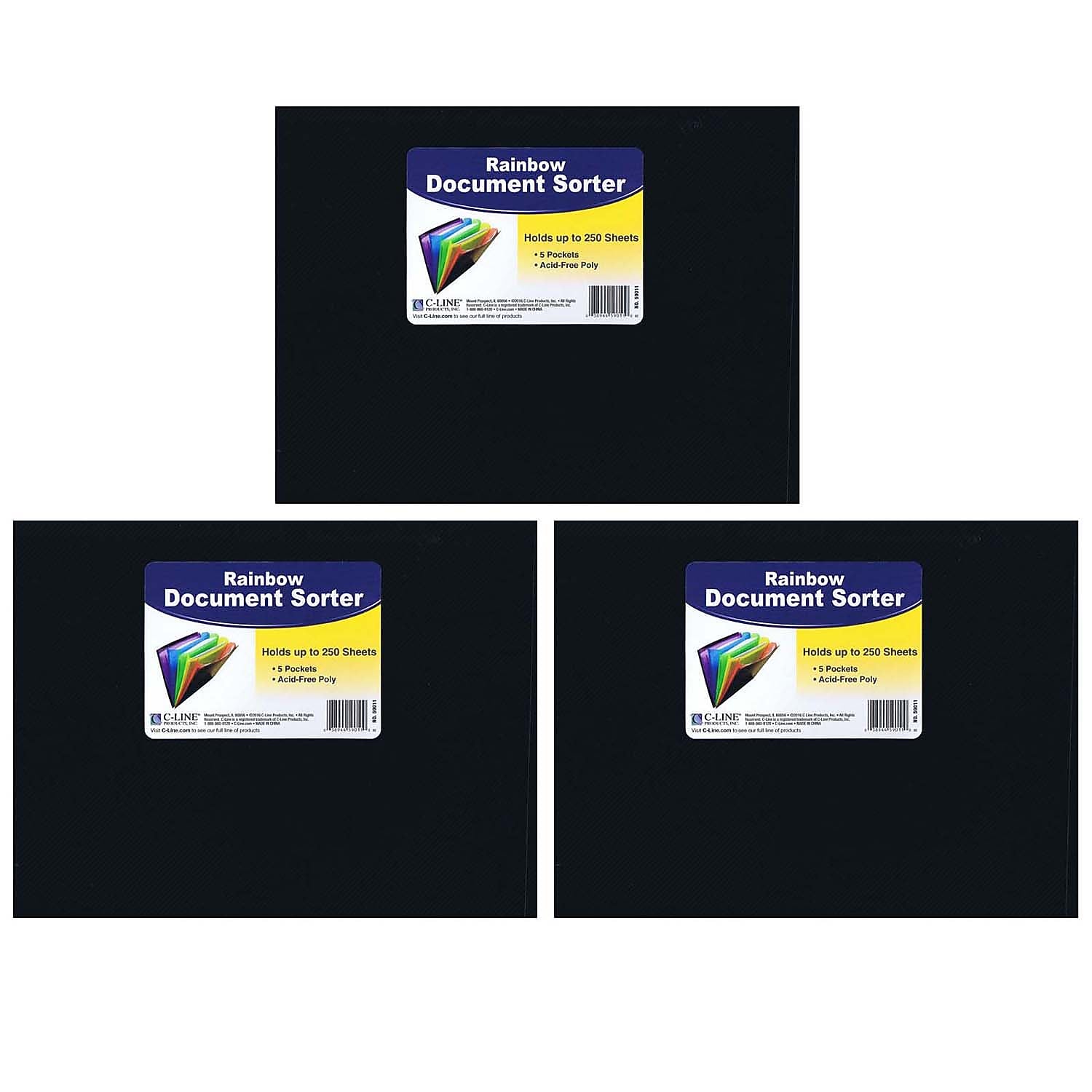 C-Line Letter Size Document Sorter, Black/Multi, Pack of 3 (CLI59011-3)