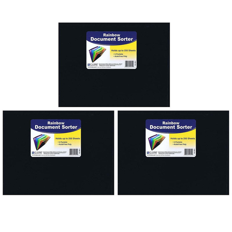 C-Line Letter Size Document Sorter, Black/Multi, Pack of 3 (CLI59011-3)