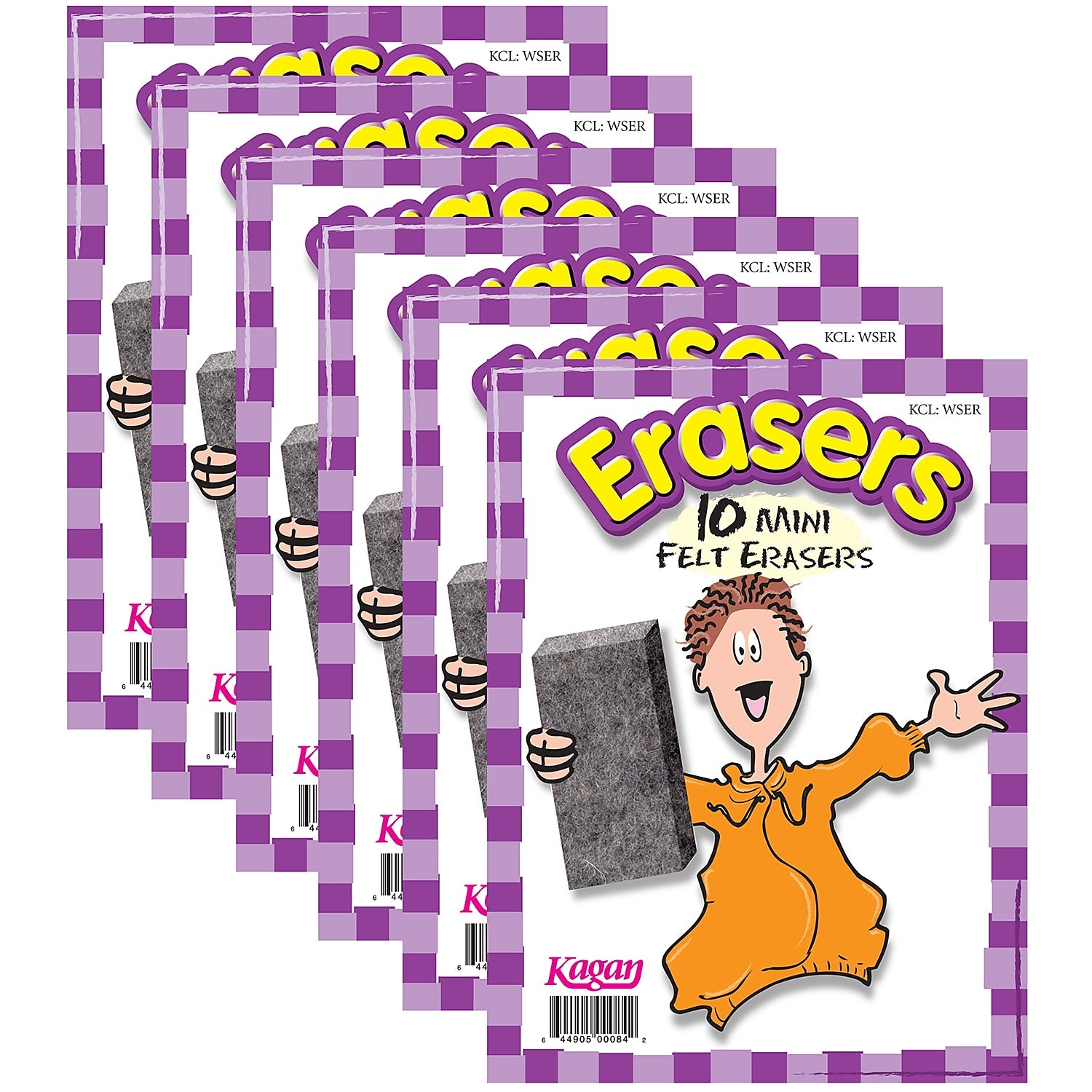 Kagan Mini Block Shaped Felt Erasers, Black, 10/Pack, 6 Packs (KA-WSER-6)