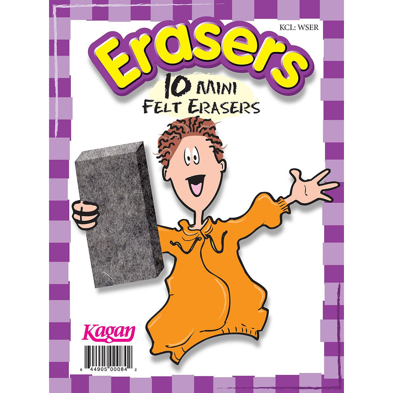 Kagan Mini Block Shaped Felt Erasers, Black, 10/Pack, 6 Packs (KA-WSER-6)