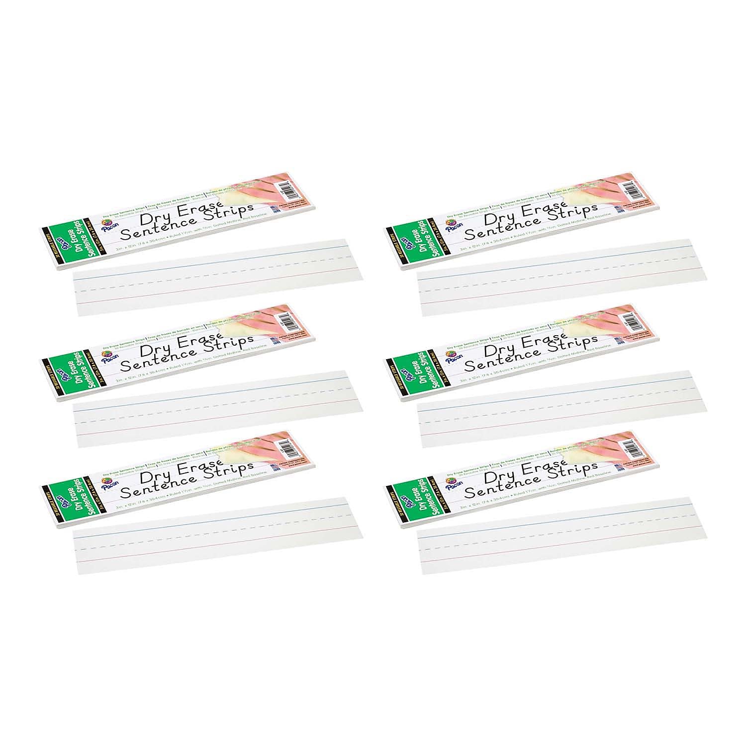 Pacon Dry Erase Sentence Strips, 3" x 12", White, 30 Per Pack, 6 Packs (PAC5187-6)