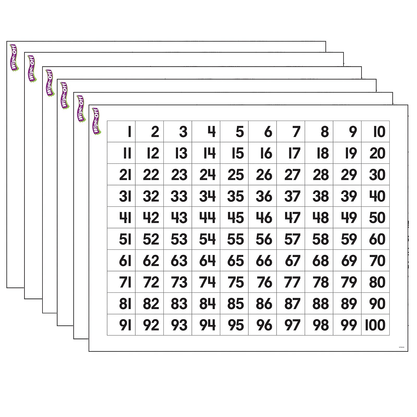 TREND Numbers 1-100 Wipe-Off Chart, 17" x 22", Pack of 6 (T-27303-6)
