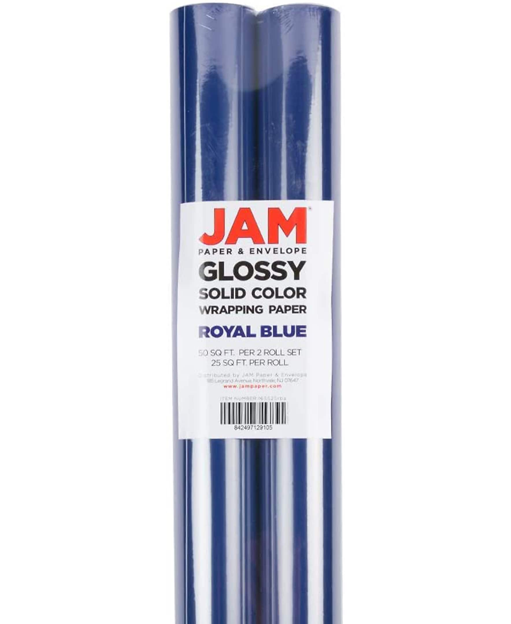 JAM Paper Wrapping Paper, 25 Sq. ft. x 30", Royal Blue, 2/Pack (165S25RBA)