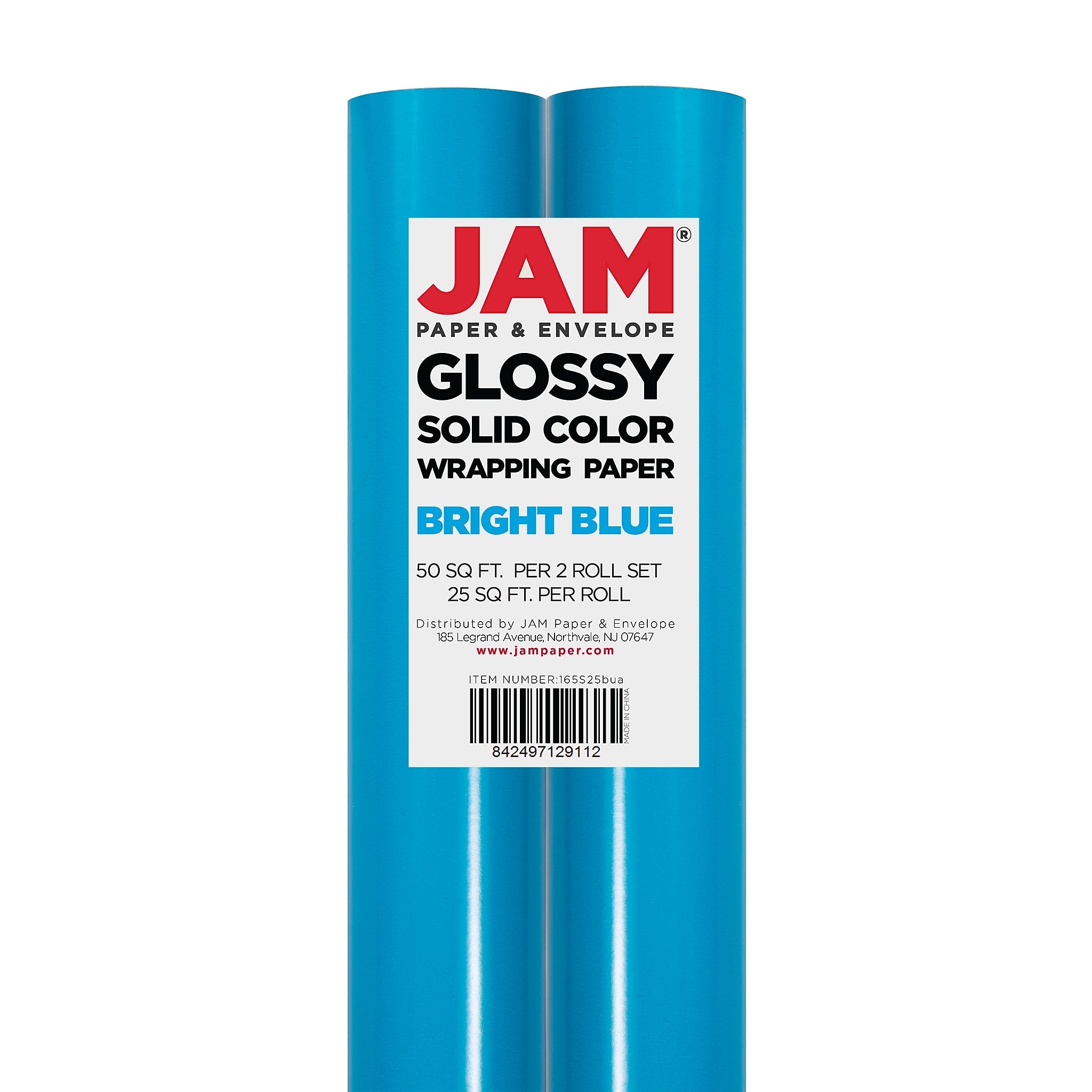 JAM Paper Wrapping Paper, 25 Sq. ft. x 30", Bright Blue, 2/Pack (165S25BUA)