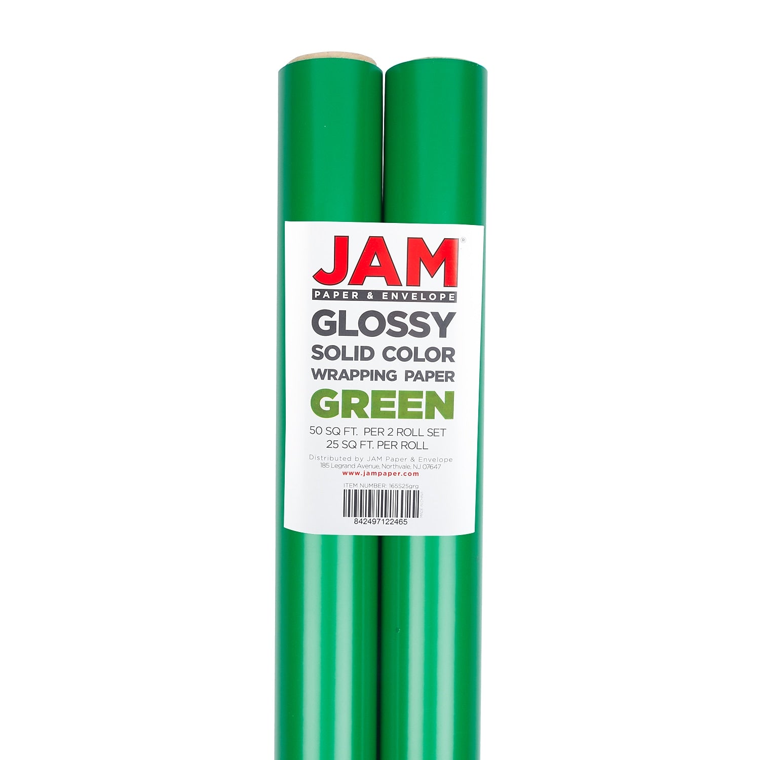 JAM Paper Wrapping Paper, 25 Sq. ft. x 30", Green, 2/Pack (165S25GRG)