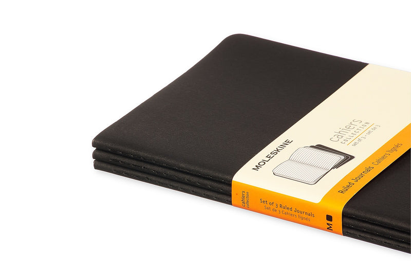 Moleskine Cahier Journal, 5" x 8.25", Narrow Ruled, Black, 80 Pages, 3/Pack (704956)