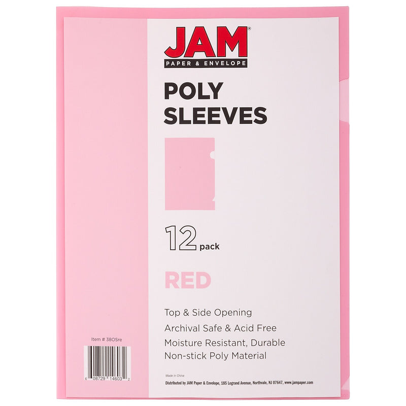 JAM Paper Plastic Sleeves, 9" x 12", Red, 12/Pack (2226316989)