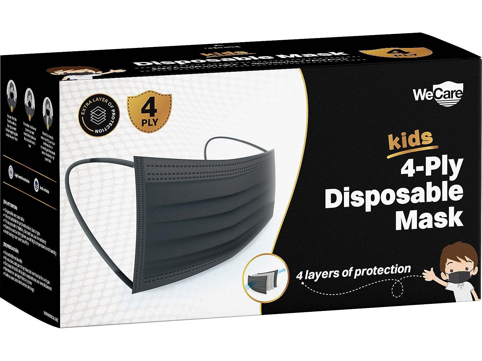 WeCare Disposable Face Mask, Kids, Black, 50/Pack (WMN100124)