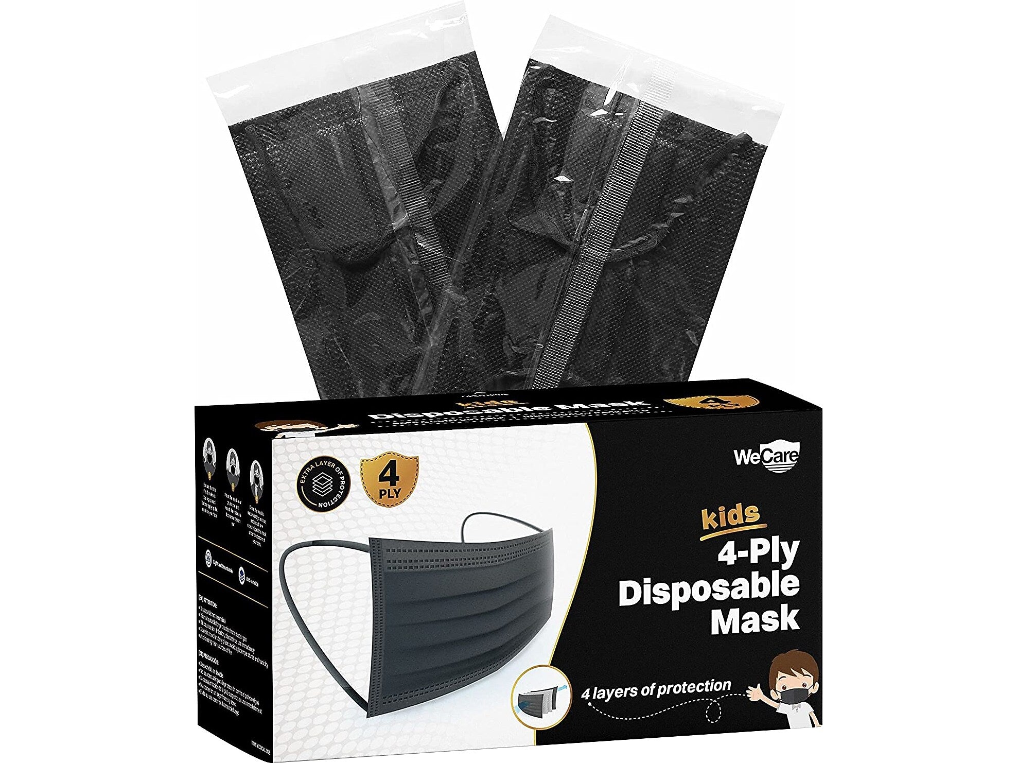 WeCare Disposable Face Mask, Kids, Black, 50/Pack (WMN100124)