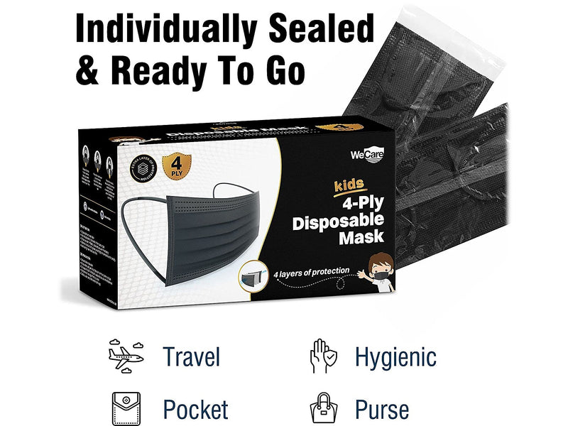 WeCare Disposable Face Mask, Kids, Black, 50/Pack (WMN100124)