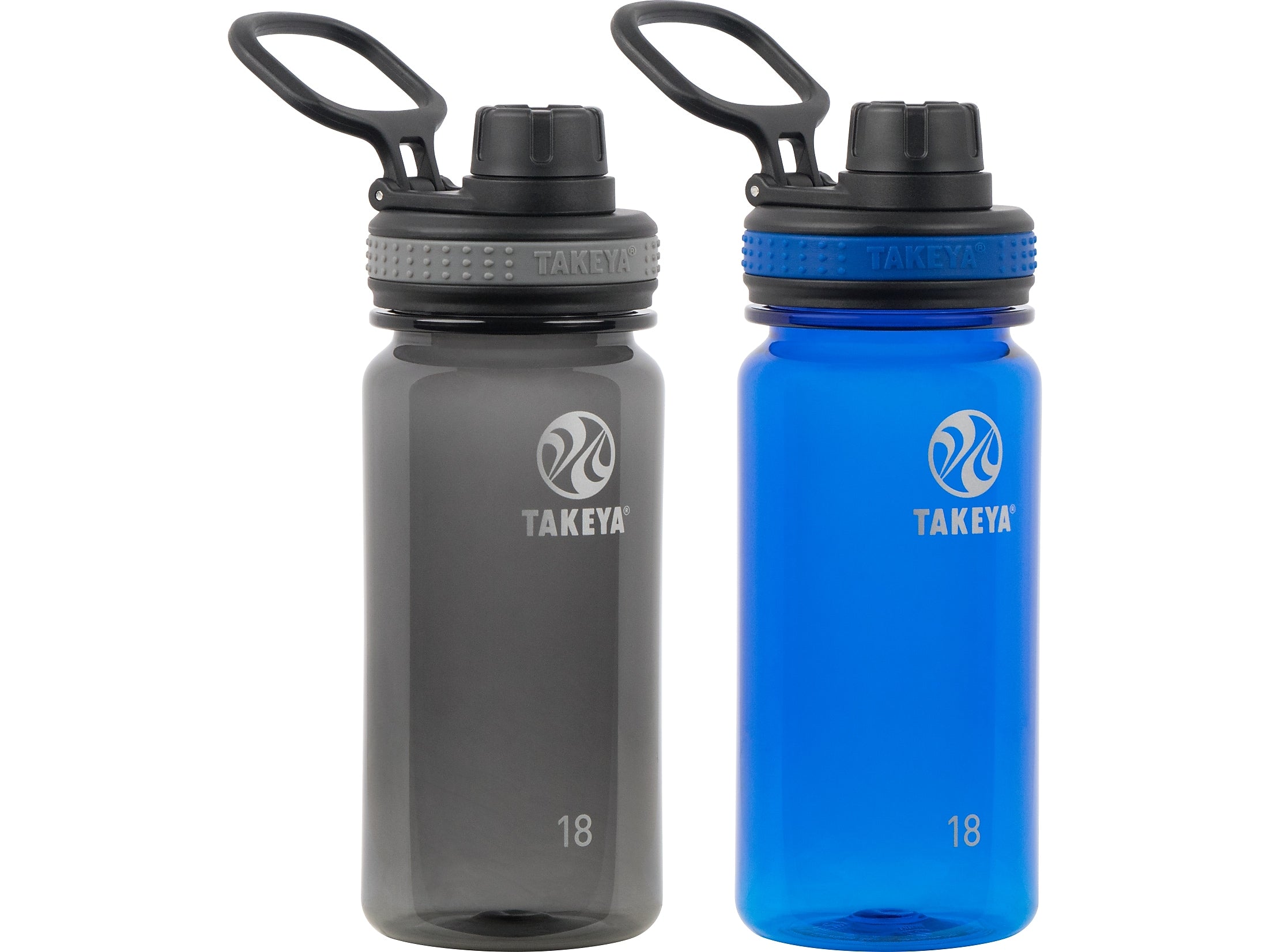 Takeya Tritan Plastic Water Bottle, 18 oz., Black/Royal, 2/Pack (51464)