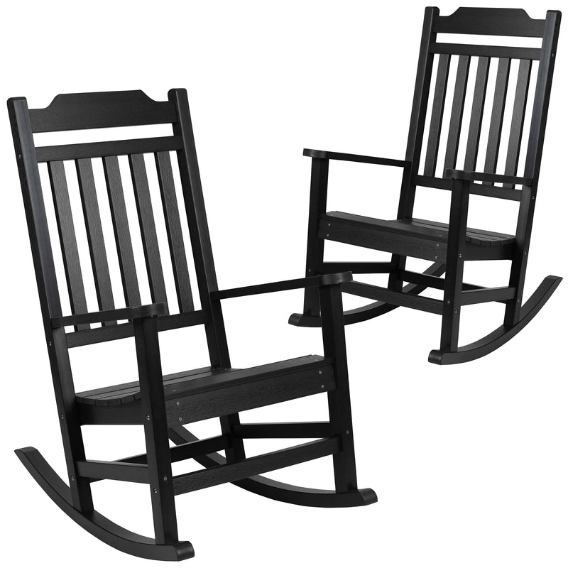 Flash Furniture Winston All-Weather Rocking Chair, Black Faux Wood, 2/Pack (2JJC14703BK)