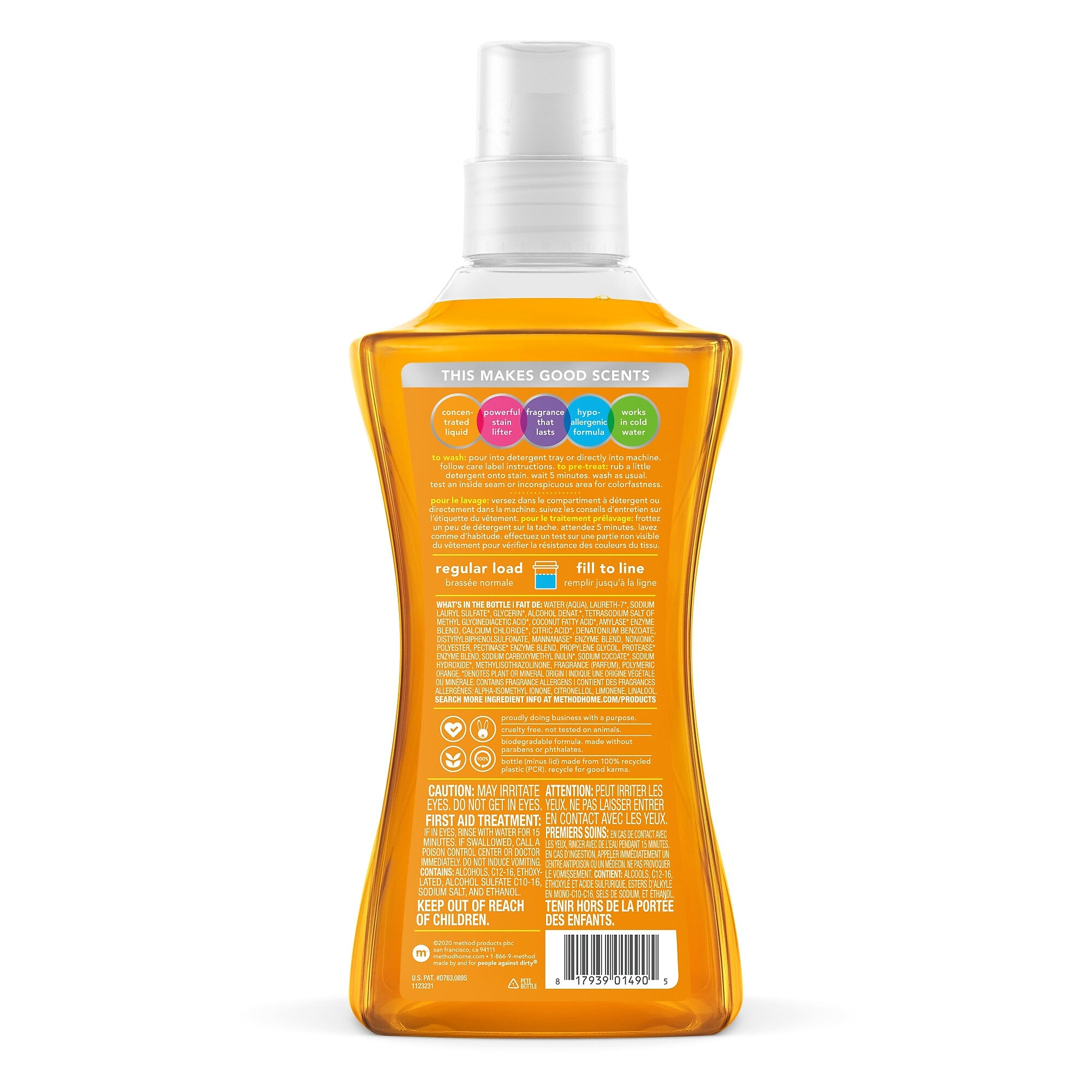 Method HE Liquid Laundry Detergent, 66 Loads, 53.5 oz., 4/Carton (MTH01490)
